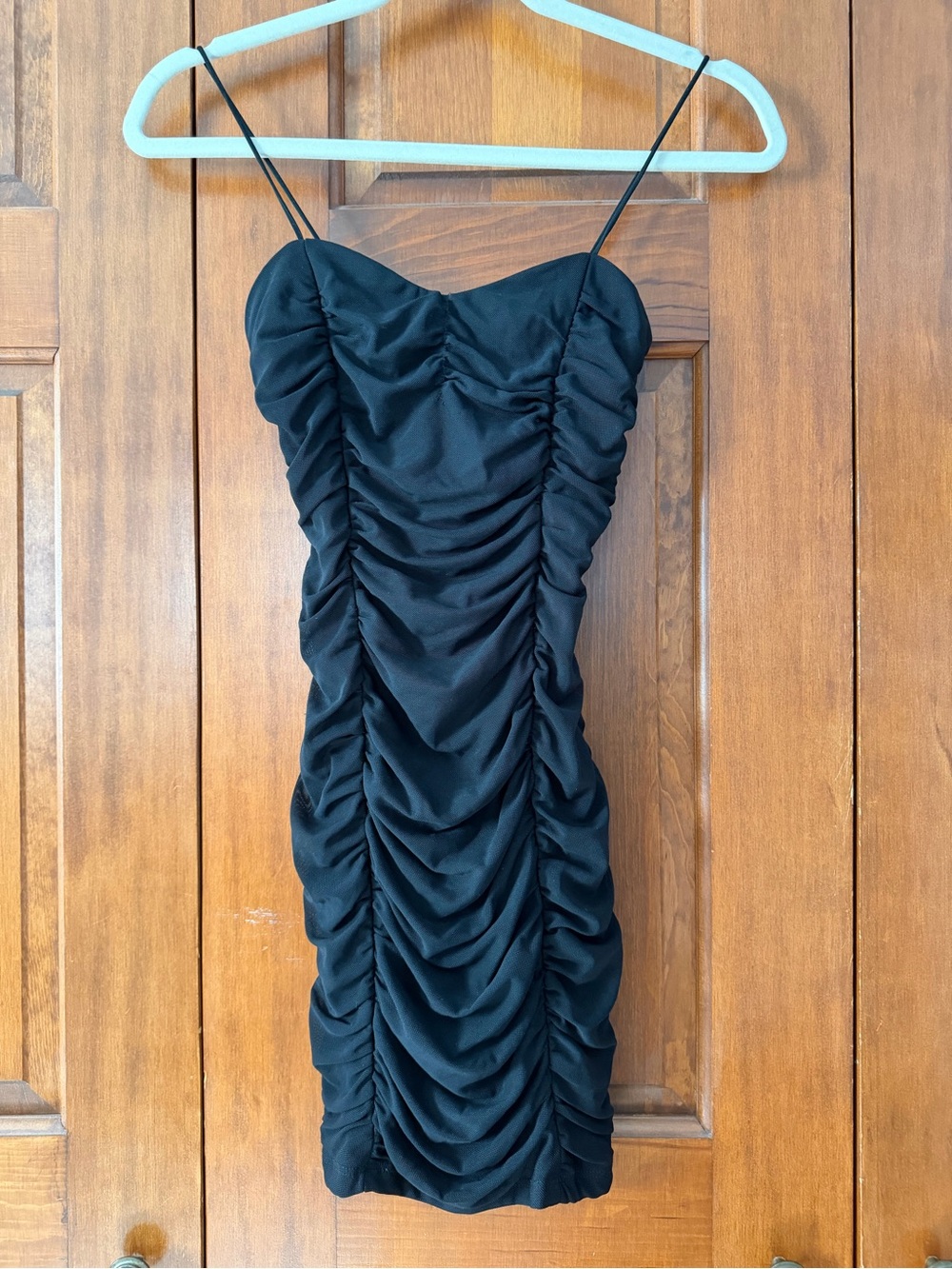 Black Ruched Spaghetti-Strap Dress